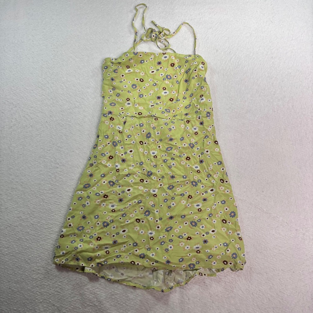 Kendall & Kylie Dress Small Floral Tie Back Mini Dress Green Daisy Print‎